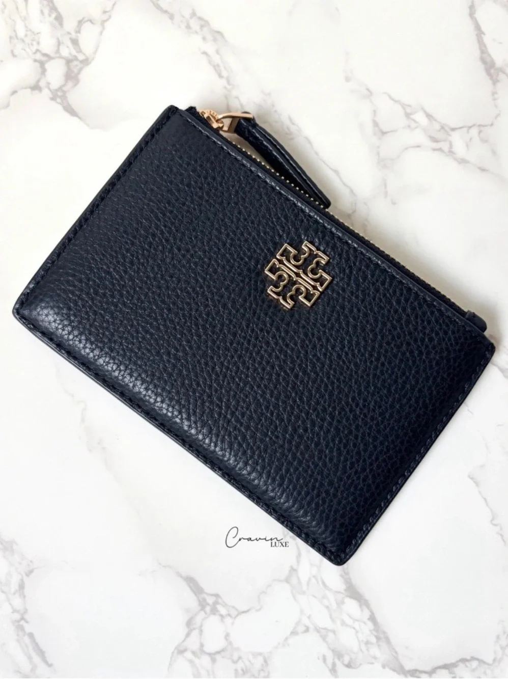 Tory Burch Black Pebbled Leather Card Case Wallet NWOT Never Used